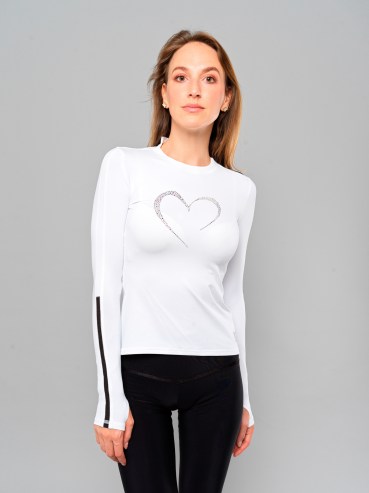 Thuono figure skating long sleeve shirt col. white & black mesh & heart 